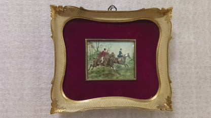 Miniature huile sur toile anglaise du XIXe siècle, signée, avec cadre d'origine