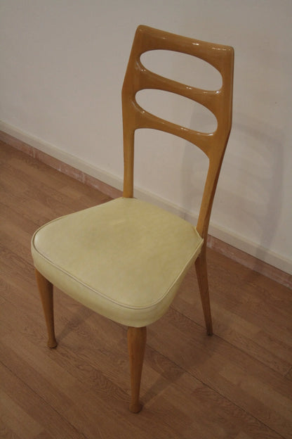 Sedie da pranzo vittorio dassi anni 50 set di 6 in legno con schienale ovale e seduta imbottita da dario raia antiquariato