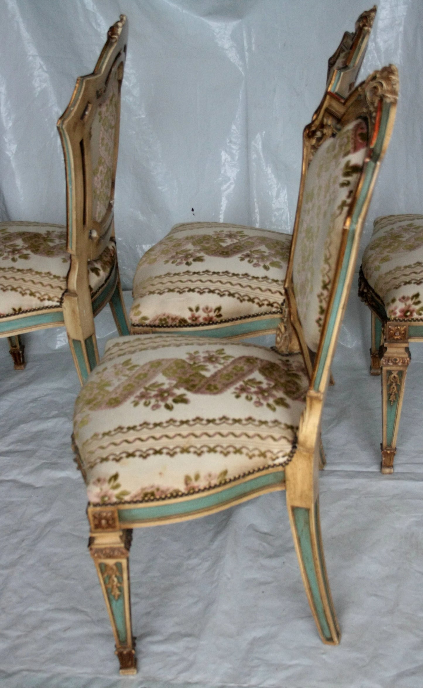 Set 4 sedie napoleone iii in stile napoleone iii seconda metà ottocento in mogano con intarsi decorativi