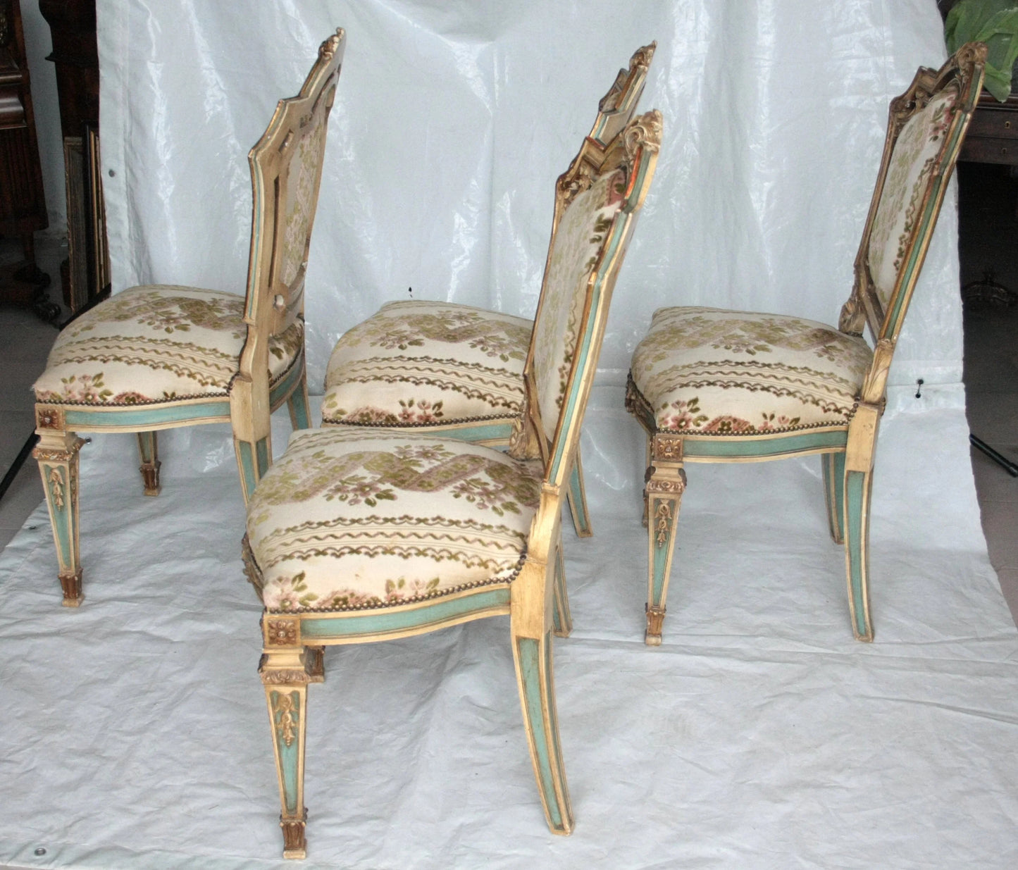 Set 4 sedie napoleone iii in stile napoleone iii seconda metà ottocento con tappezzeria decorata in tessuto pregiato