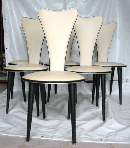 Set 6 sedie Umberto Mascagni anni 60 ecopelle bianca triangolo irregolare design cream colore elegante