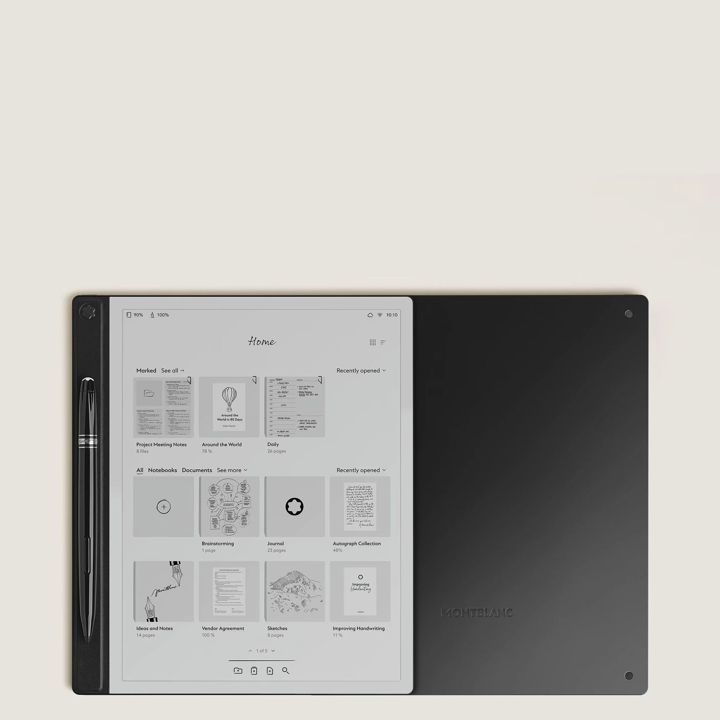 Montblanc digital paper nero 135010 con kobo clara hd e-reader nero e stylus, design minimalista elegante