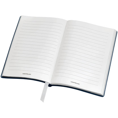 Montblanc blocco note notebook 148 indaco in pelle blu navy con righe colore carta e logo montblanc impresso