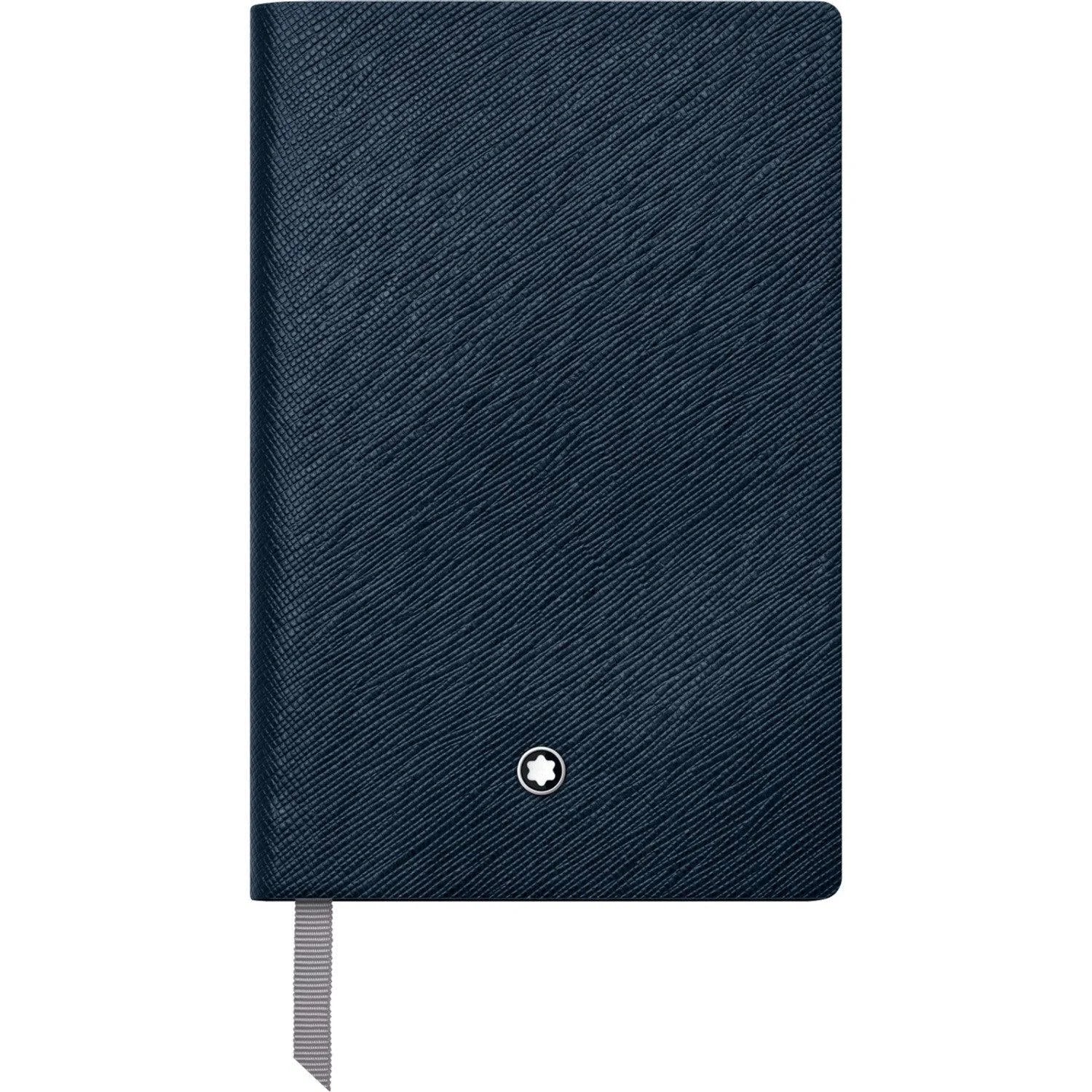 Notebook montblanc blocco note 148 righe colore carta indigo in pelle blu navy con logo montblanc impresso argento