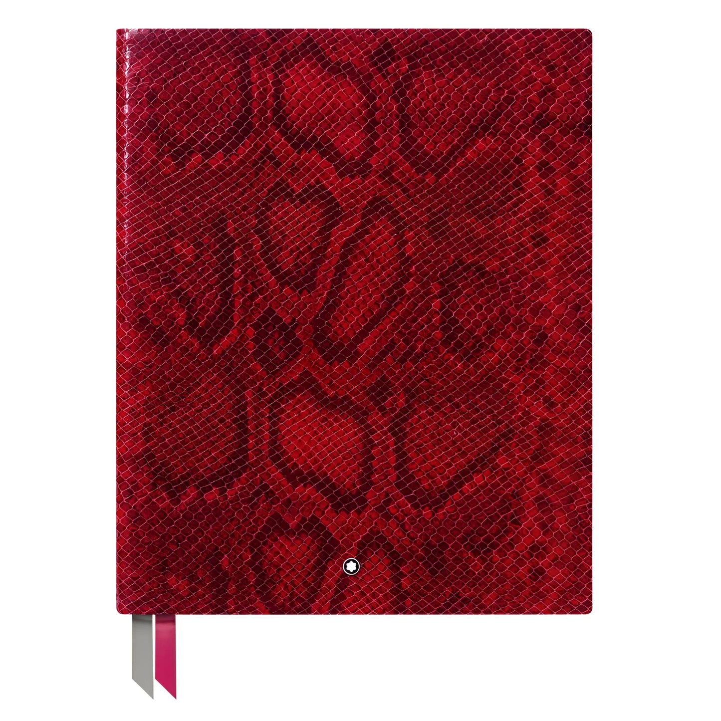 Taccuino montblanc con raffinata stampa python rosso e segnalibro a nastro bicolore in lusso python print