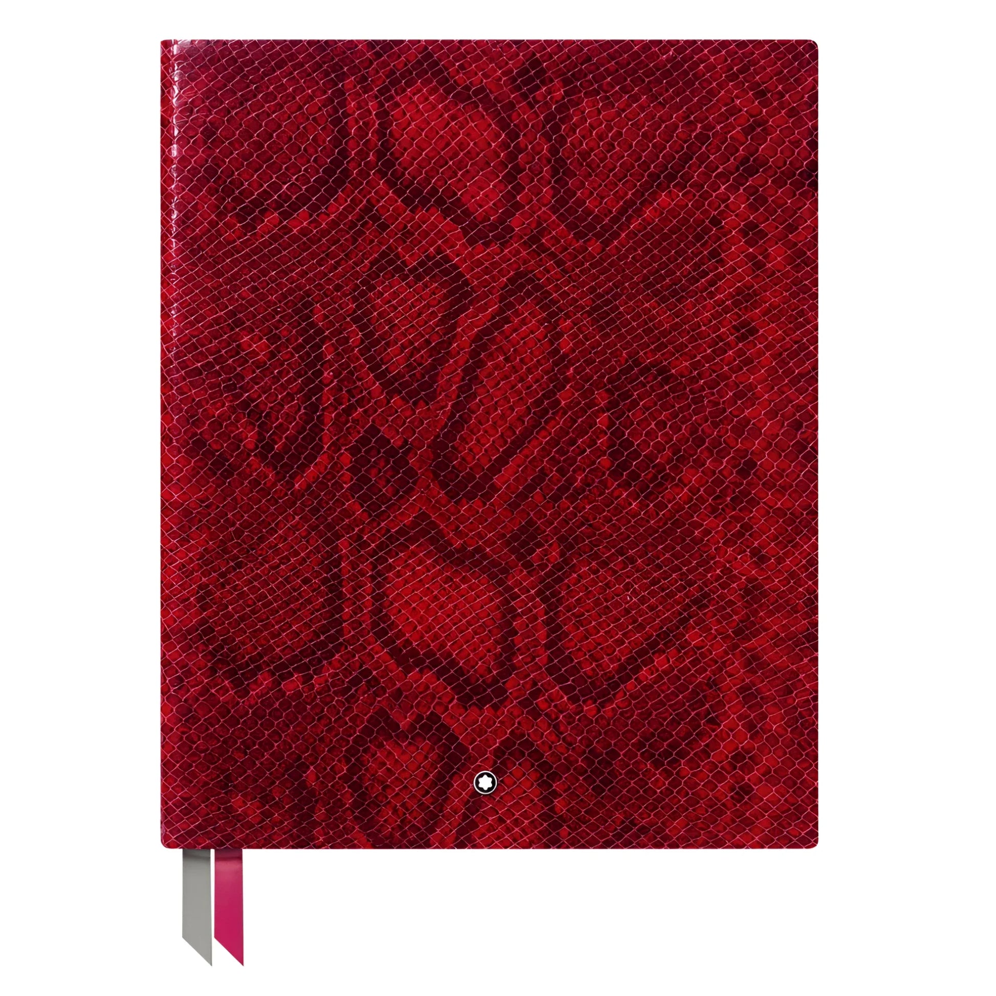 Taccuino montblanc con raffinata stampa python rosso e segnalibro a nastro bicolore in lusso python print