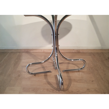 Base tavolino in acciaio cromato con gambe tubolari curve, design italiano elegante