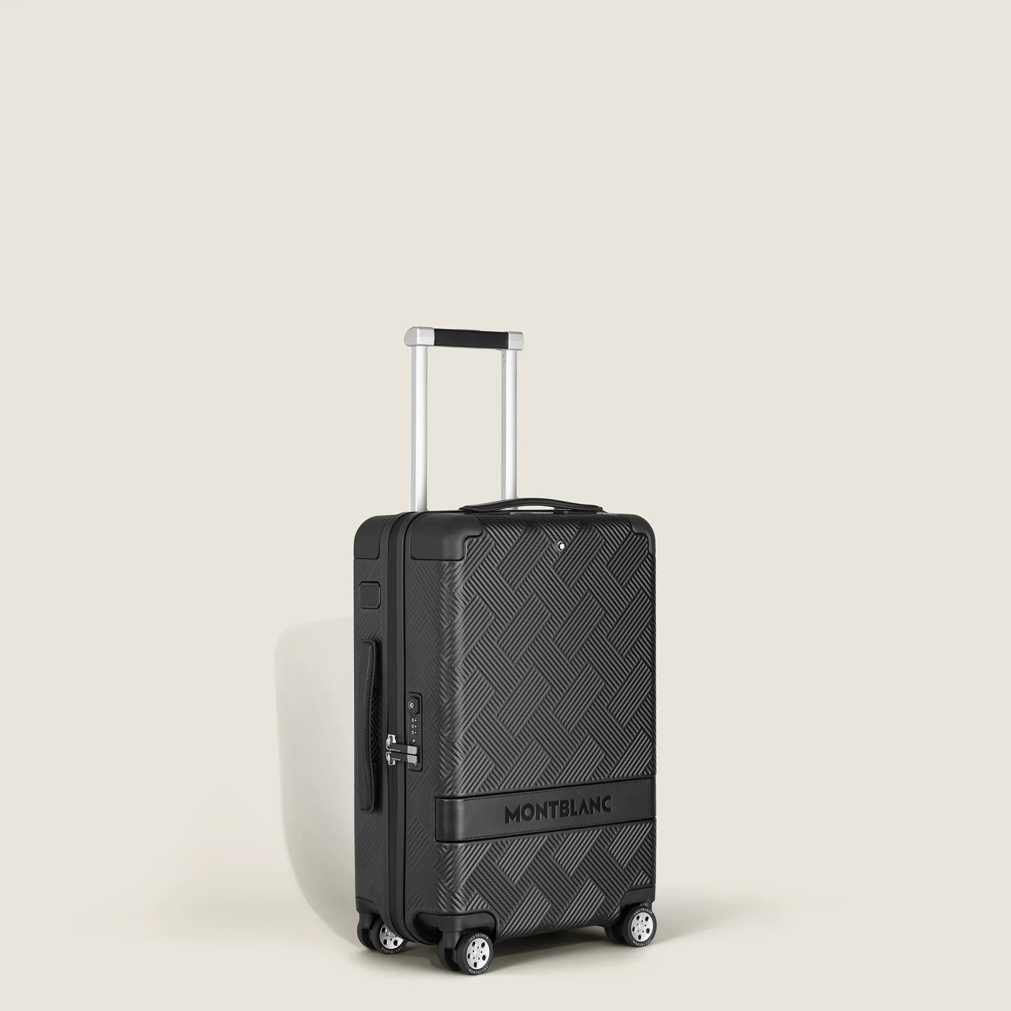 Montblanc trolley da cabina compatto nero con motivo spina di pesce e ruote argentate per la prossima avventura livello successivo