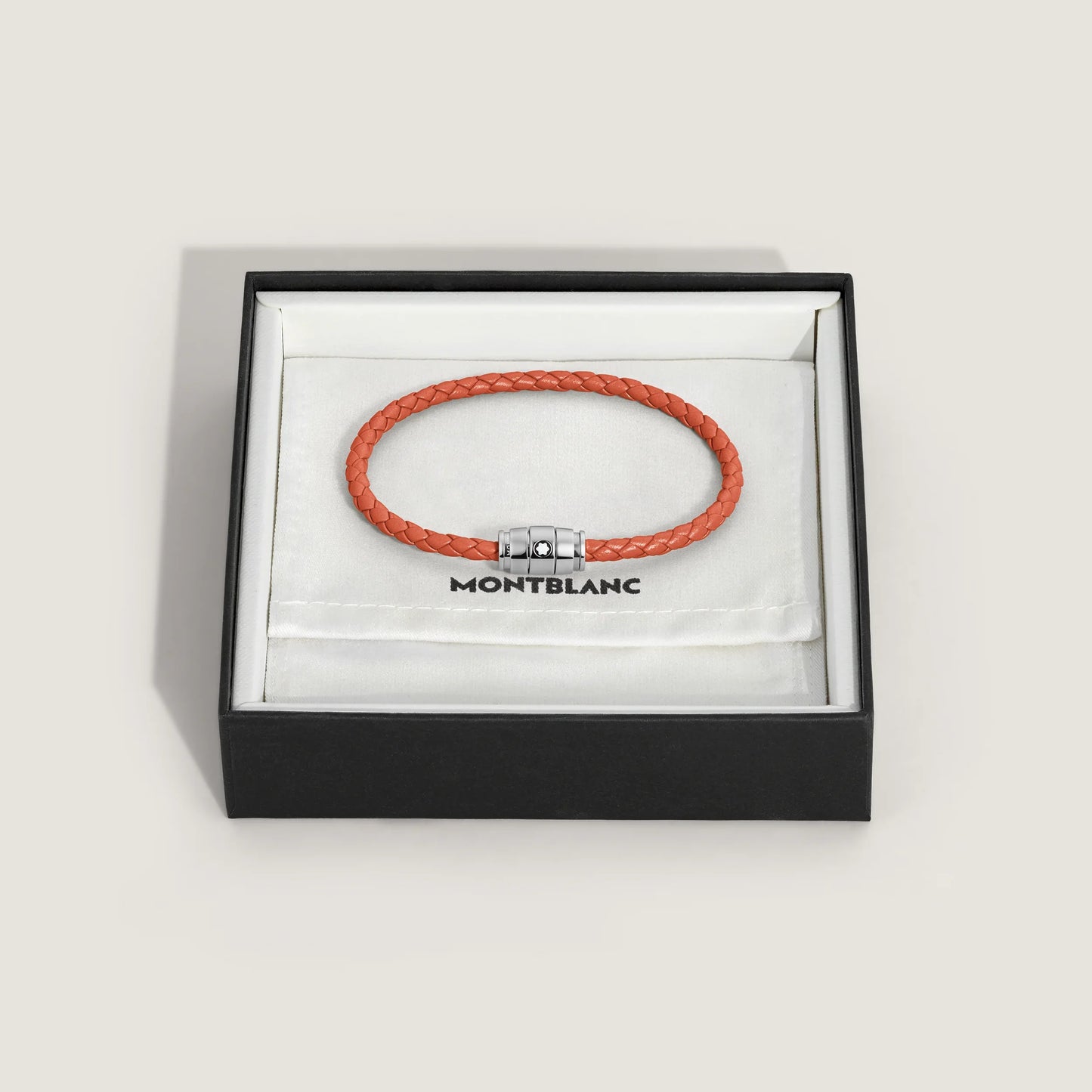 Montblanc bracelet en acier à 3 anneaux et cuir Meisterstück Cayenne taille S 13429160