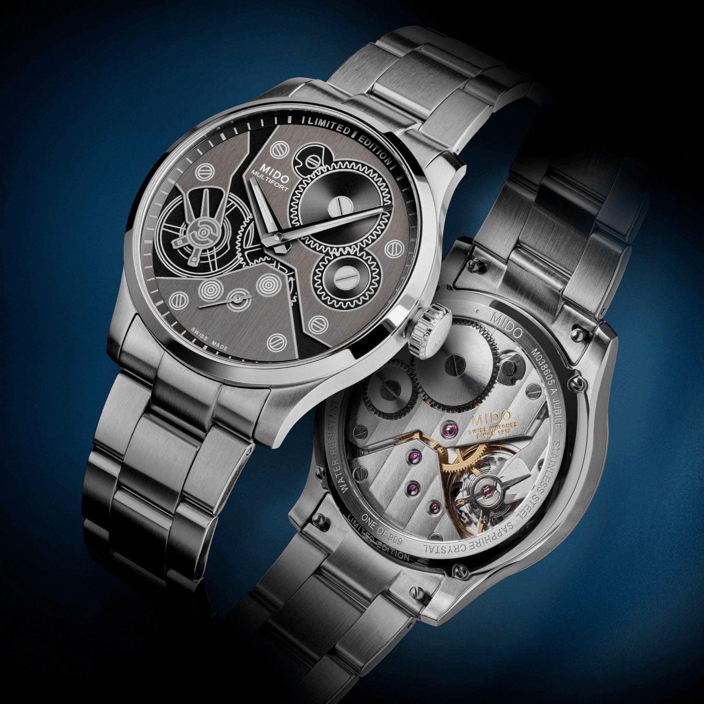 Mido montre Multifort Mechanical Édition limitée 999 pièces 44mm anthracite remontage manuel acier M038.605.11.060.00