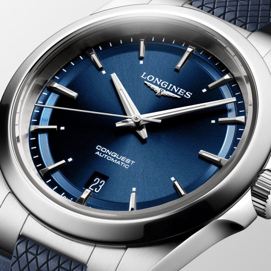 Longines montre Conquest 38mm bleu automatique acier L3.720.4.92.9