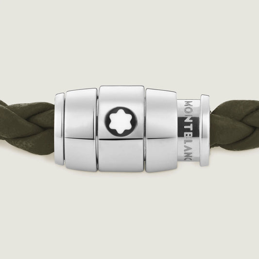 Montblanc bracelet en acier à 3 anneaux et cuir Meisterstück Kaki taille M 13600463