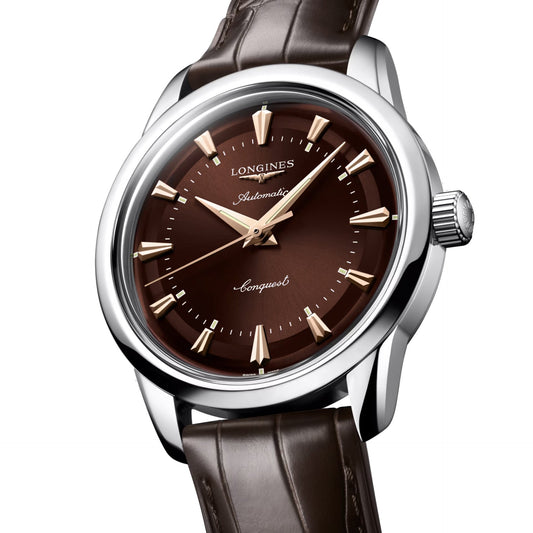 Montre automatique Longines Heritage 38 mm en acier brun L1.649.4.62.2