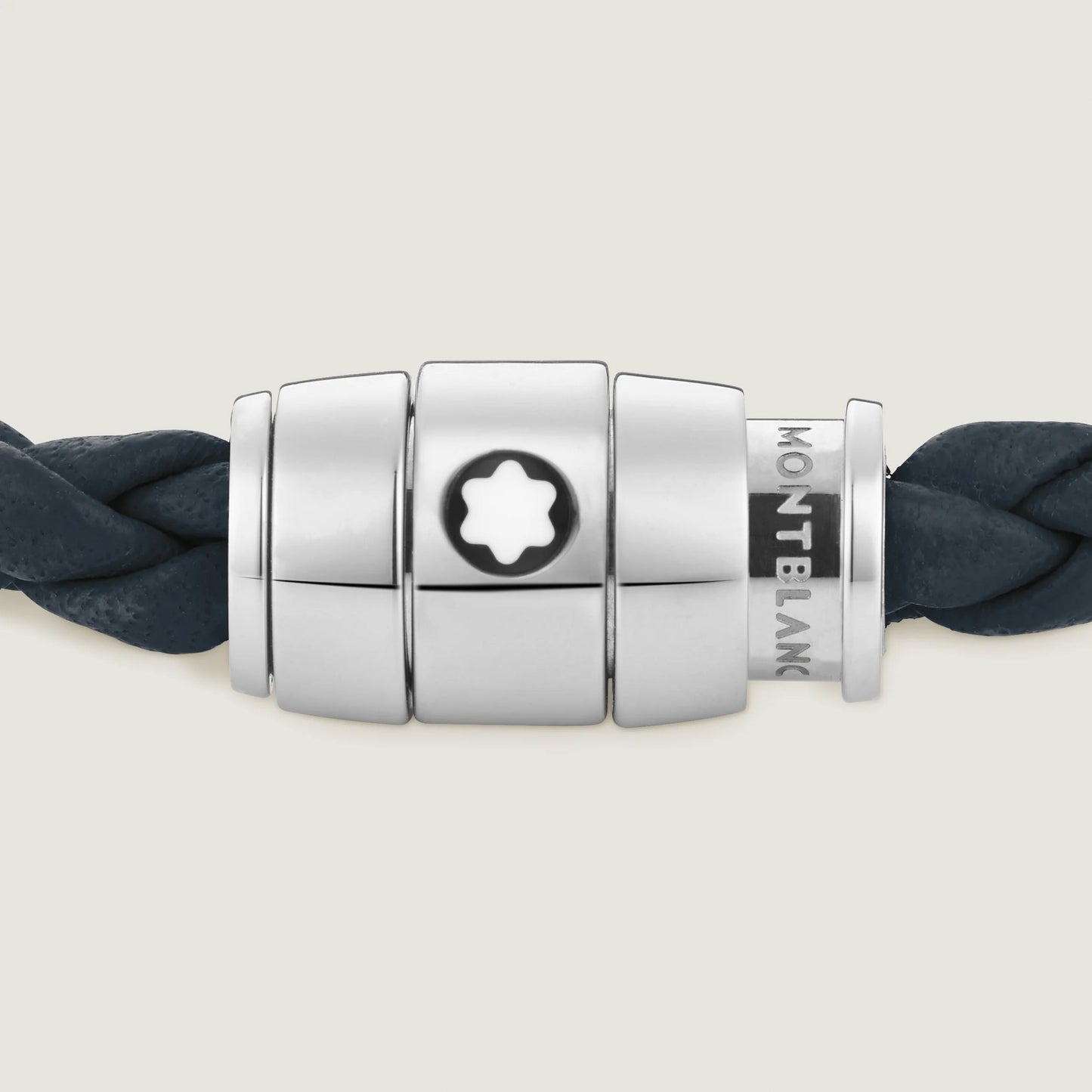 Montblanc bracelet en acier à 3 anneaux et cuir Meisterstück bleu avion taille L 13601468