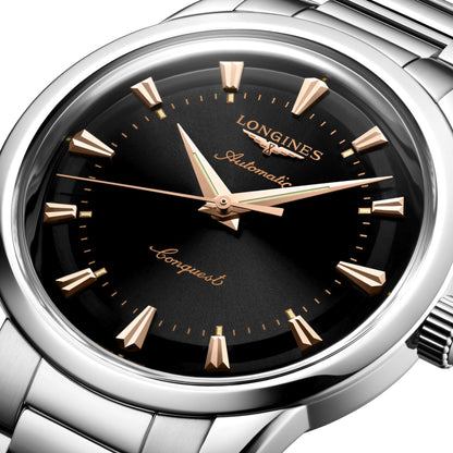 Montre automatique Longines Heritage 40 mm en acier noir L1.650.4.52.6