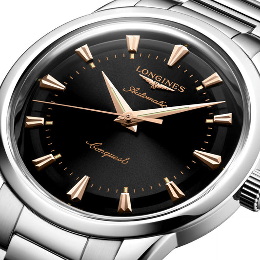 Montre automatique Longines Heritage 40 mm en acier noir L1.650.4.52.6