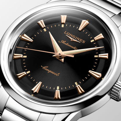 Longines montre Conquest Heritage 38mm noir automatique acier L1.649.4.52.6