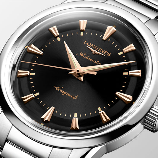 Longines montre Conquest Heritage 38mm noir automatique acier L1.649.4.52.6