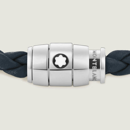 Montblanc bracelet en acier à 3 anneaux et cuir Meisterstück Bleu avion taille M 13601363