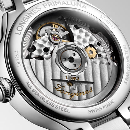 Montre Longines Primaluna Phase de Lune 34 mm Nacre Diamants Automatique Acier L8.126.4.87.6