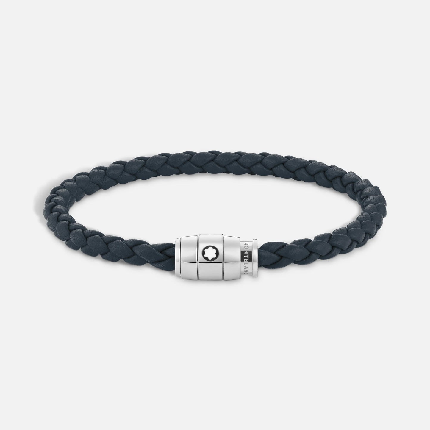 Montblanc bracelet en acier à 3 anneaux et cuir Meisterstück Bleu avion taille M 13601363