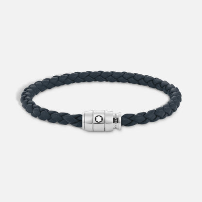 Montblanc bracelet en acier à 3 anneaux et cuir Meisterstück Bleu avion taille M 13601363