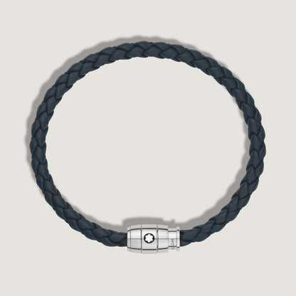 Montblanc bracelet en acier à 3 anneaux et cuir Meisterstück bleu avion taille L 13601468