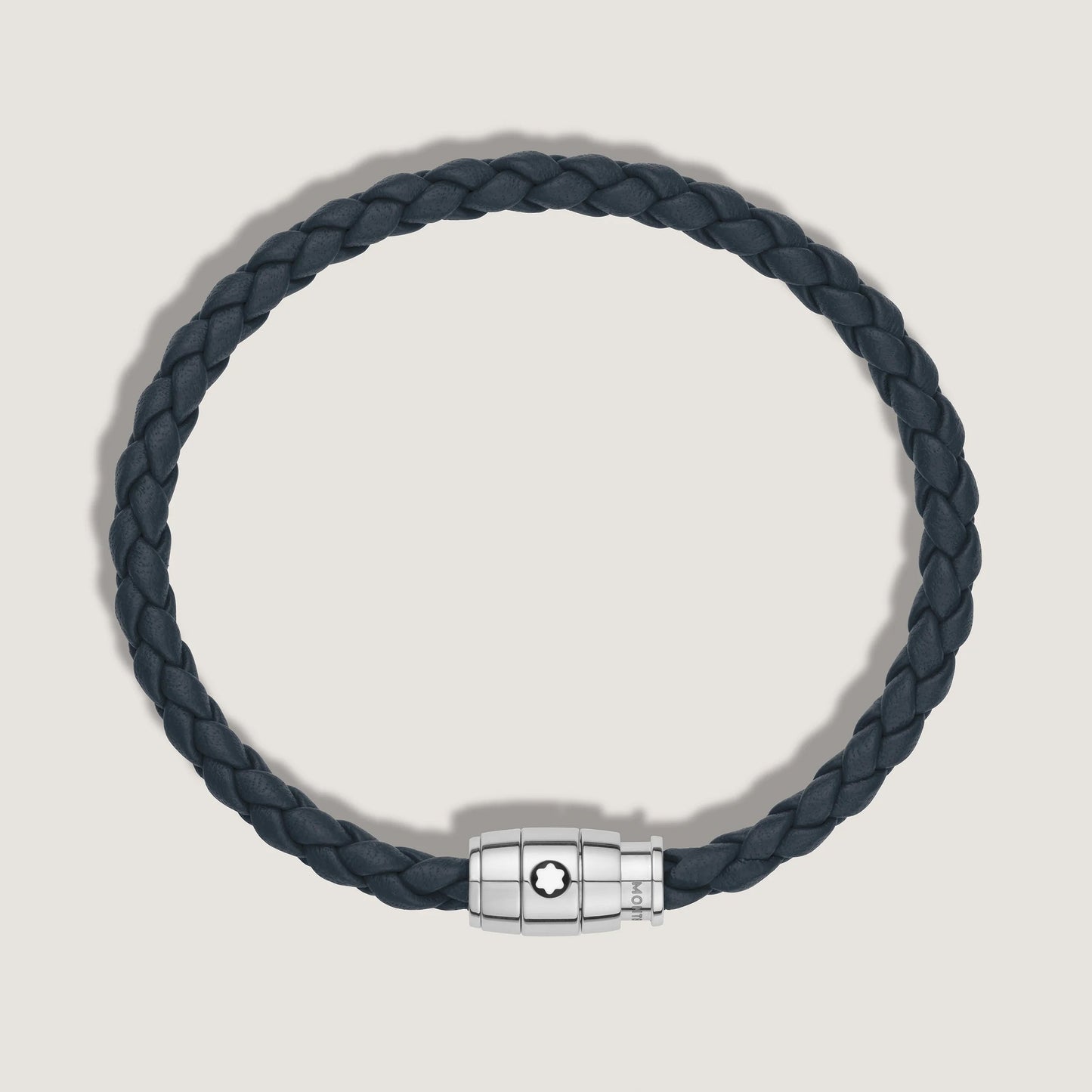 Montblanc bracelet en acier à 3 anneaux et cuir Meisterstück Bleu avion taille M 13601363