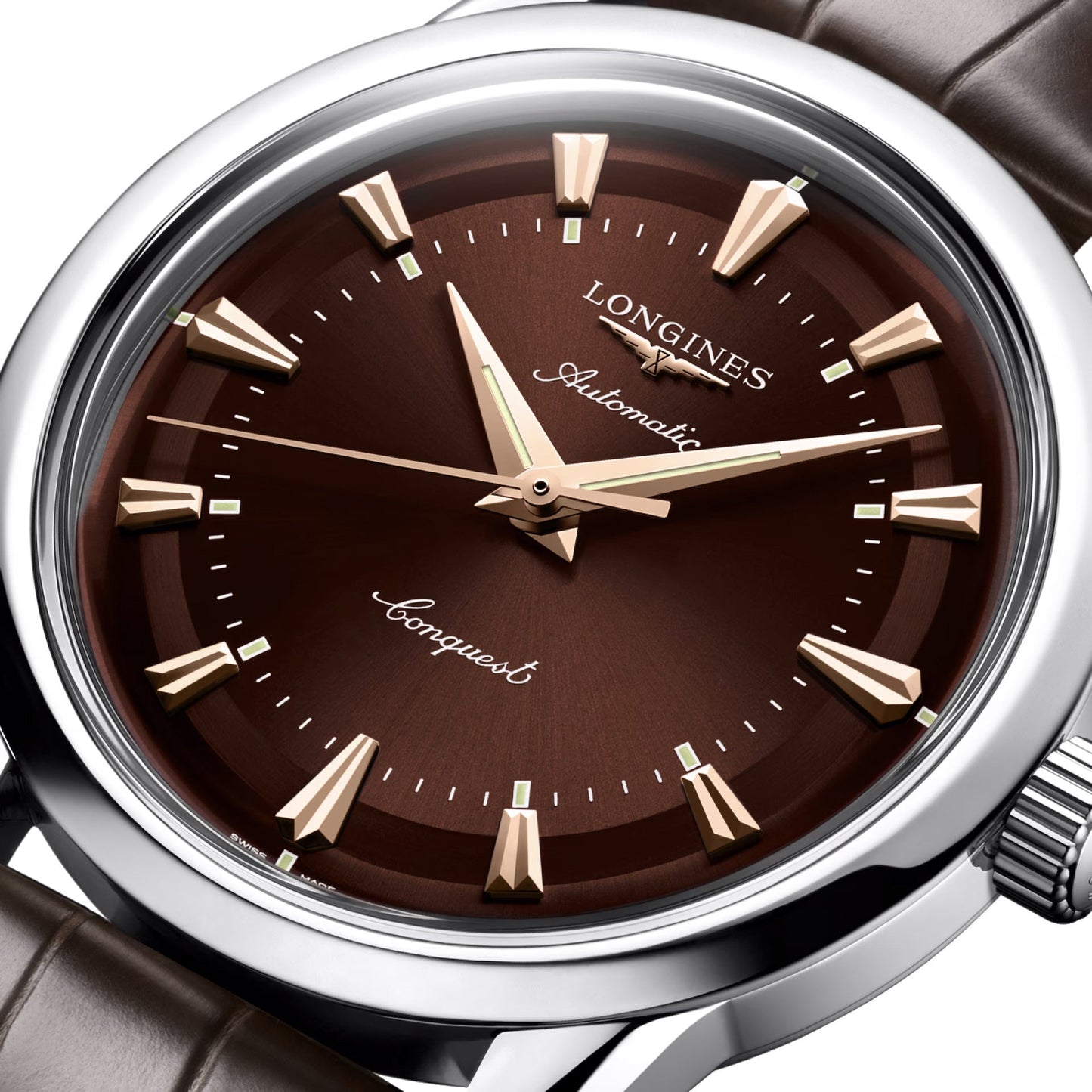 Montre automatique Longines Heritage 38 mm en acier brun L1.649.4.62.2