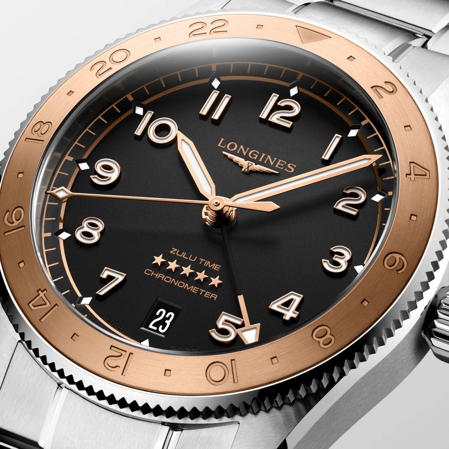 Montre Longines Spirit Zulu Time 1925 39 mm Noir Automatique Acier Doré L3.803.5.53.6