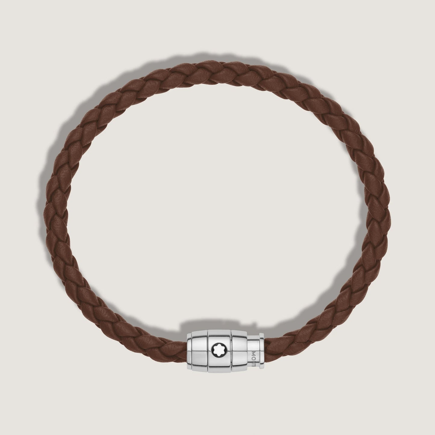 Bracelet Montblanc 3 anneaux en acier et bracelet Meisterstück en cuir fauve marron, taille L, référence 13600268
