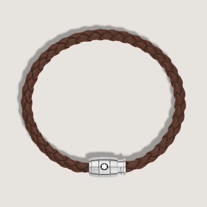 Bracelet Montblanc 3 anneaux en acier et bracelet Meisterstück en cuir fauve marron, taille L, référence 13600268