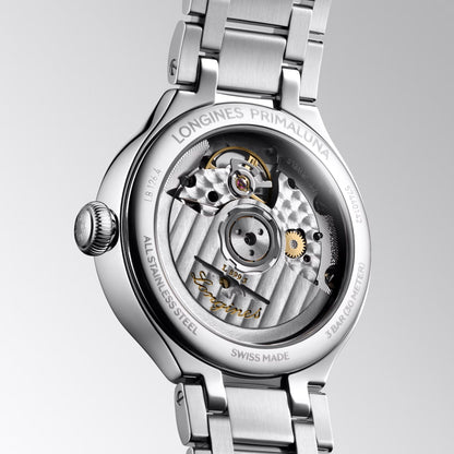 Longines montre Primaluna Moonphase 34mm argent automatique acier L8.126.4.71.6