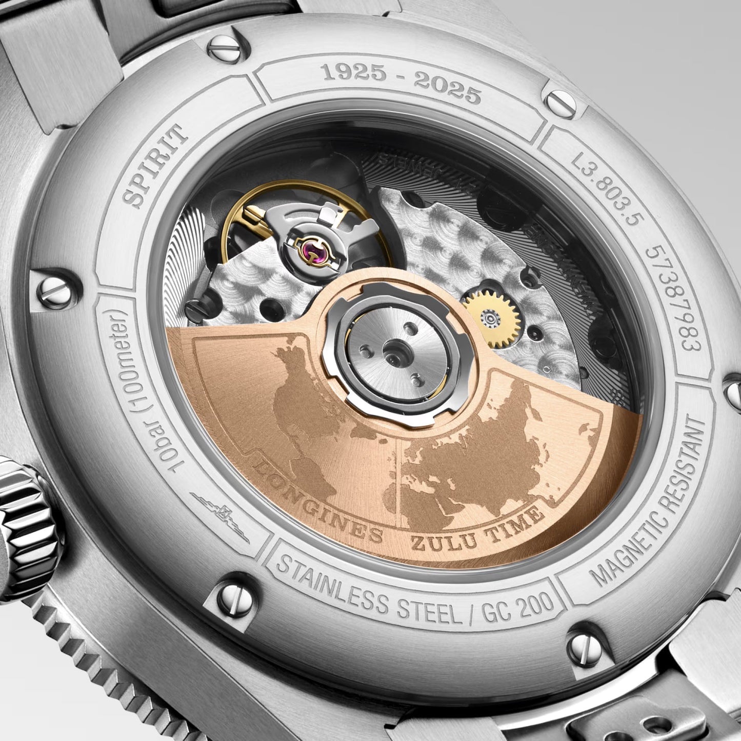 Montre Longines Spirit Zulu Time 1925 39 mm Noir Automatique Acier Doré L3.803.5.53.6
