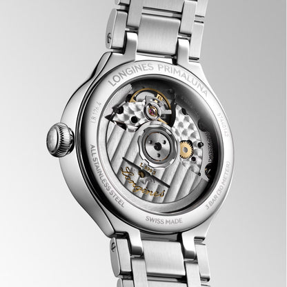 Montre Longines Primaluna Phase de Lune 34 mm Nacre Diamants Automatique Acier L8.126.4.87.6