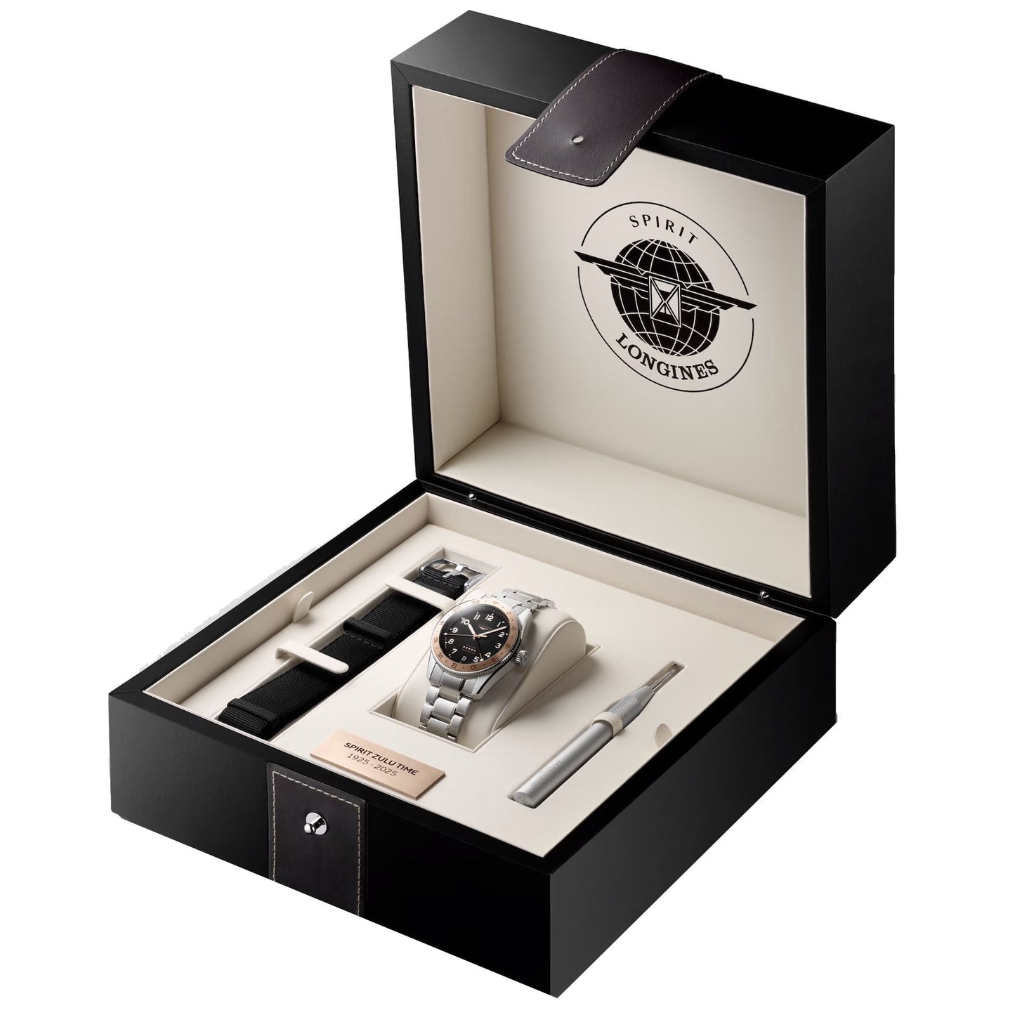 Montre Longines Spirit Zulu Time 1925 39 mm Noir Automatique Acier Doré L3.803.5.53.6