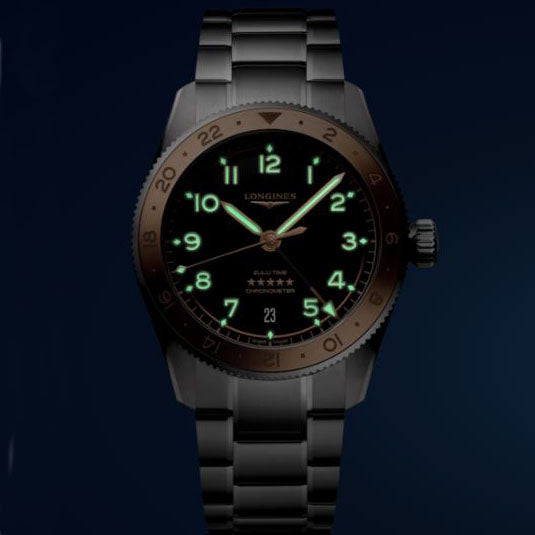 Montre Longines Spirit Zulu Time 1925 39 mm Noir Automatique Acier Doré L3.803.5.53.6