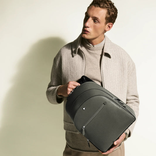 Montblanc zaino medio grigio medio in pelle stampa saffiano con raffinato stile urbano e hardware argento